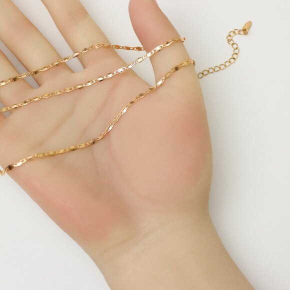 "Shiny Flat Link Rose Gold Necklace, Adjustable Chain, XPNL0188 - Picture 4 of 12